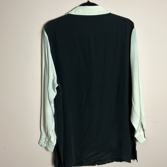 VINTAGE BOB MACKIE SILK WEARABLE ART BLOUSE sage green size M - Picture 11 of 11